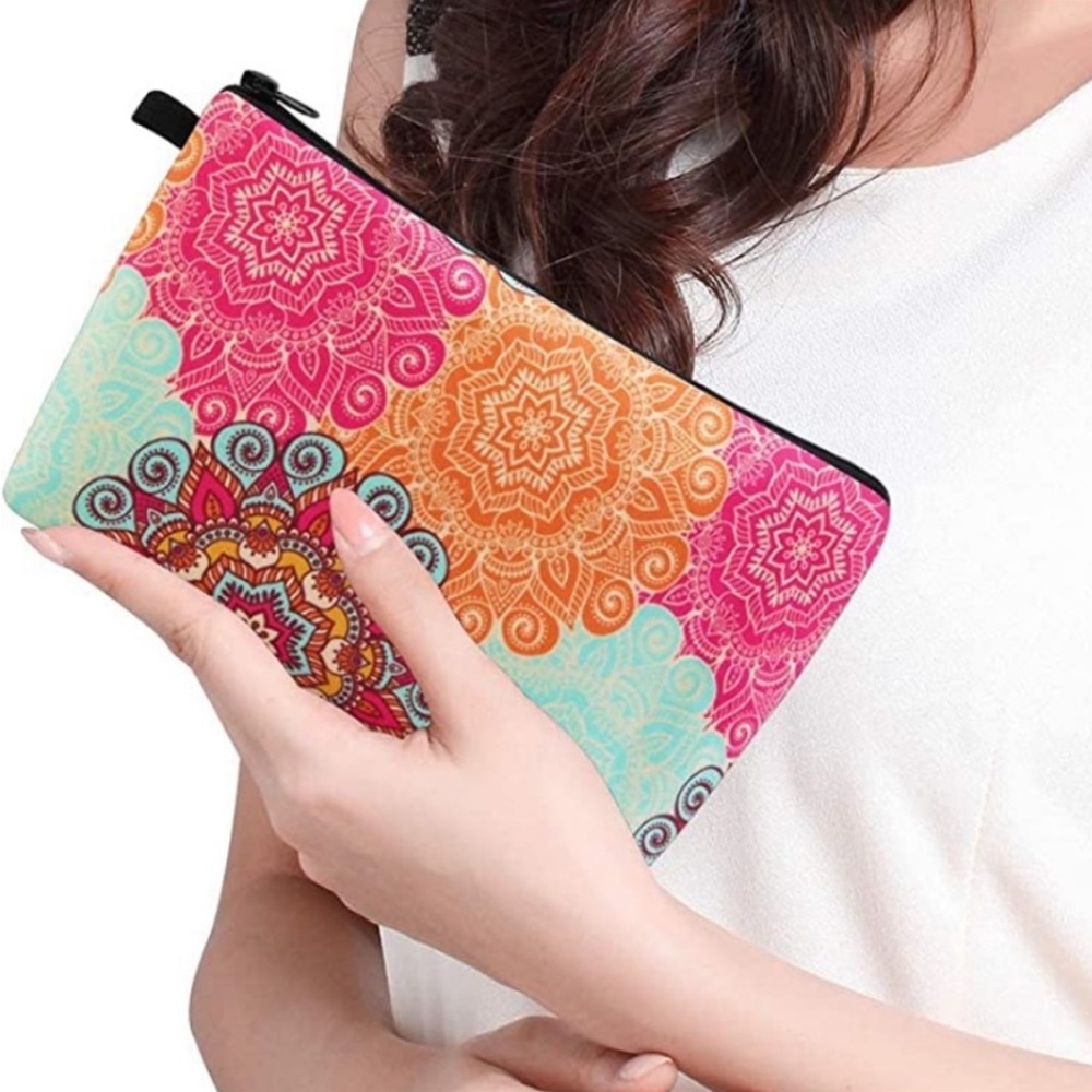 Bright Flower Print  Zippered Makeup Bag